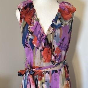 Adrianna Papell 100% Silk Floral Feminine Dress Size 8 Summer Cocktail